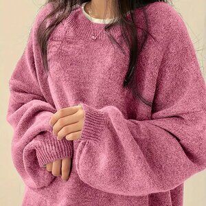 Pink Drop Shoulder Crewneck Sweater